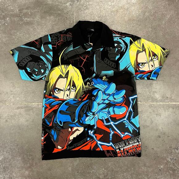 Vintage 2004 Full Metal Alchemist AOP Button Up Shirt Medium - Picture 1 of 7